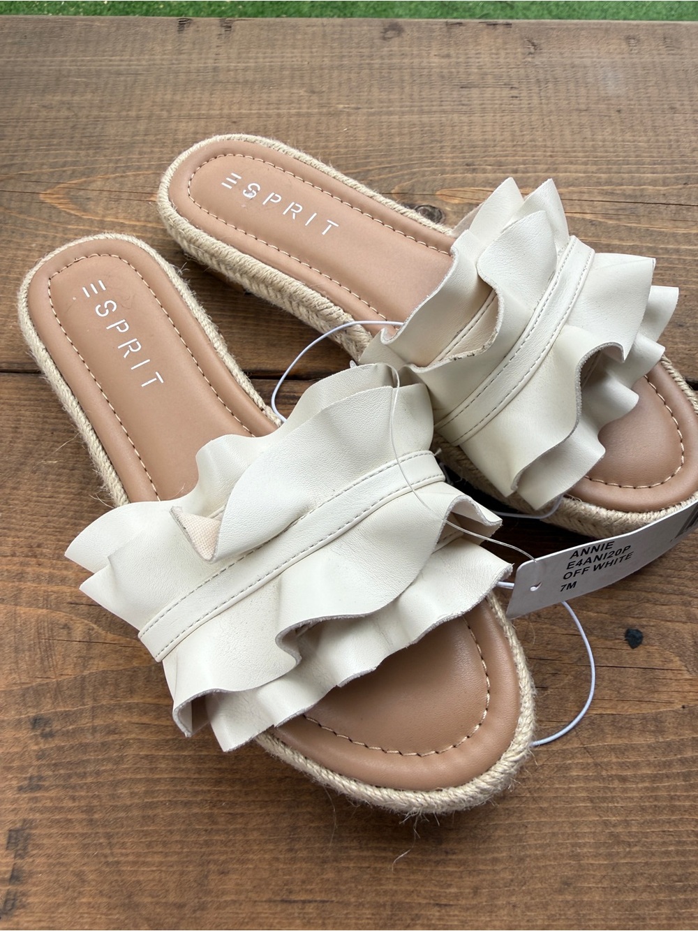 Esprit Off-White Ruffle Espadrille Slide Sandals